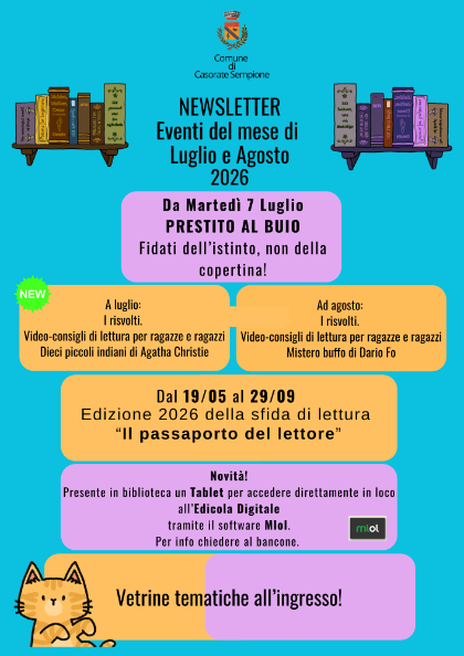 newletter biblioteca eventi di luglio e agosto
