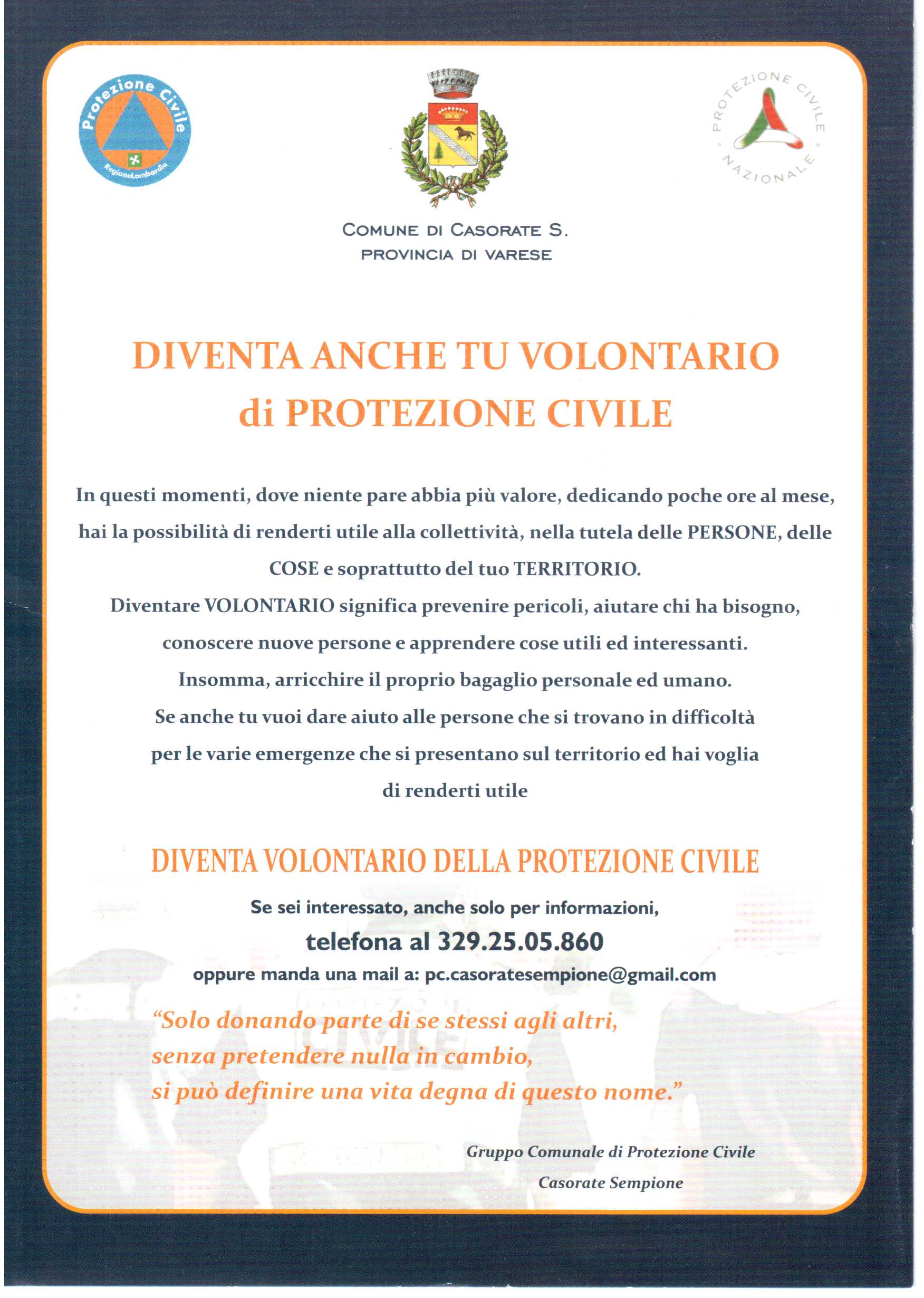 Diventa volontario di protezione Civile